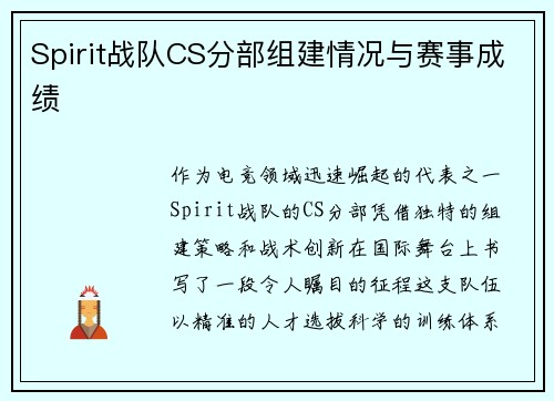 Spirit战队CS分部组建情况与赛事成绩
